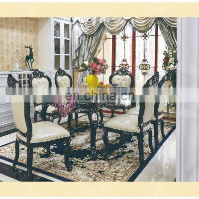 European Rectangular Marble Top Wooden tables with 6 dining room sets Dining Table Set