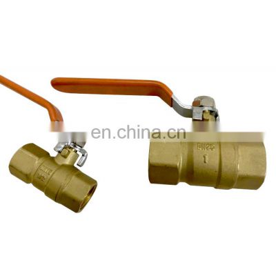 DN20 Forged Brass Ball Valve Double Female Thread Long Red Level Handle Water Valve