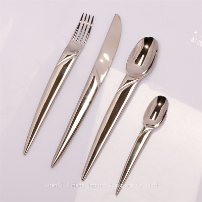 Wedding Birthday Party Matte Silver Flatware Silverware Dinnerware Stainless Steel 4 Pieces Utensils Cutlery Set