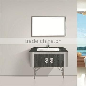 China cheal floor mounted stainless steel bathroom cabinet with glass top