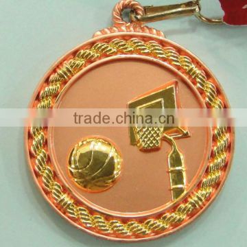 2016 Handmade Medal Designs / High Quality Copper Plated Basketball Medal