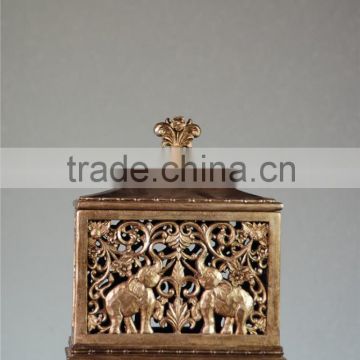 Thailand style square elephants pattern pierced jewel box with gold lid popular