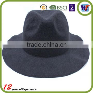 Wide Brim Flat Top Black Wool Felt Cheap Fedora Hat Rack For Men