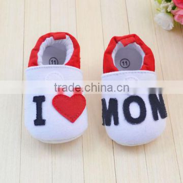 Soft sole baby won shoes white I love Mom