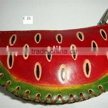 Handmade leather lovely watermelon coin purse