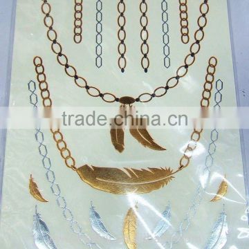 T001-038 Women Beauty And Personal Care Body Art Tattoo Sexy Glitter Necklace Gold Leaf Tattoo Sticker