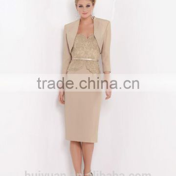 2 pieces long sleeve satin lace mother see through evening dress