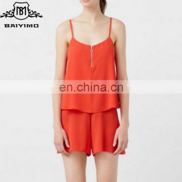 latest hot selling round neck thin adjustable straps double layer women jumpsuit wholesale