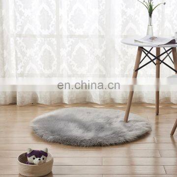 High quality small round cute grey household faux fur rug