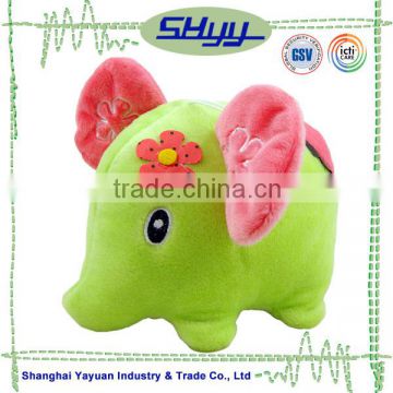 Round shape green elephant with big ears plush animal toy