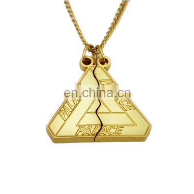 New hot sale two-in-one triangle two halves split men friendship long-lasting stainless steel necklace  pendent