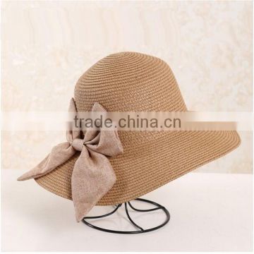 QXSH0036 Cheap custom made summer Butterfly knot fedora straw hats paper cheap wholesale straw hats Women beach boater hats
