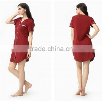 High-grade Quality Women Button Sleep Shirt Women Casual Short Sleeve Couple Red Blue Lounge Sleepwear