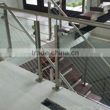stainless steel rod bar glass railing in stair well