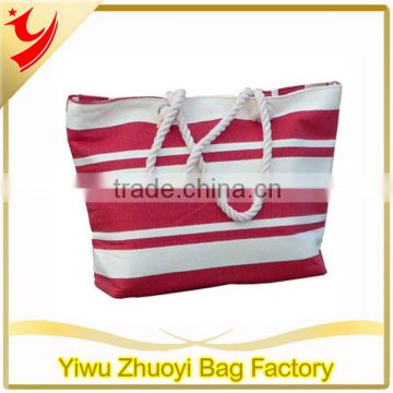 2016 New Fashion Red Striped With Rope Handle Beach Bag