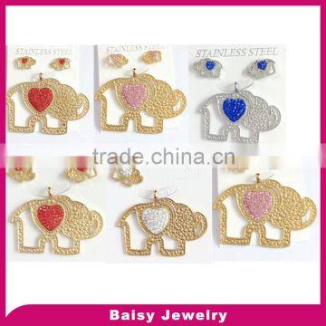 classic best selling stainless steel elephant earrings necklace jewelry set