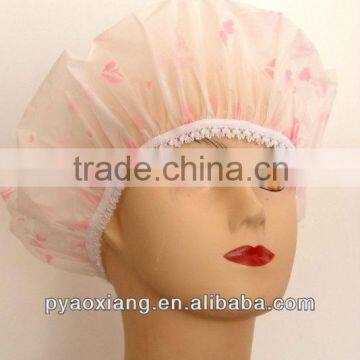 Factory supply eva red printed environmently friendly shower caps or hats for hotel and home,etc.