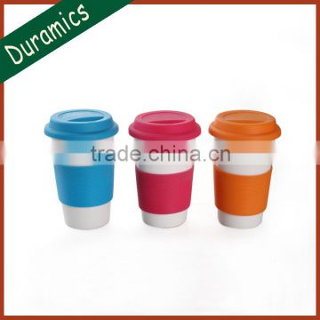 Duramics Double wall Ceramic mug with silicone/Double wall cup with silicone lid