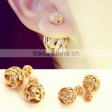 Stylish South Korean Style Double Side Earring Wire 3 Tone Stud Clip Earring Jewelry For Women