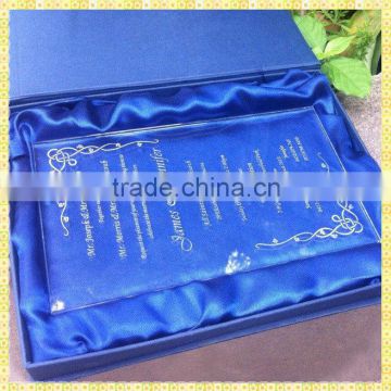 Customized Engraved Glass Rectangle Invitation Cards For Guest Souvenir Gifts