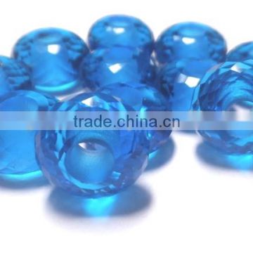 AAA Blue Topaz Color Quartz Fancy Stylist Roundel Big Hole Beads