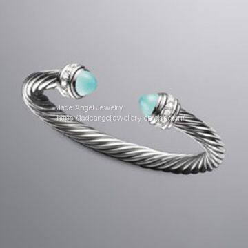 Sterling Silver DY Inspired 7mm Cable Classics Bracelet Aqua Chalcedony
