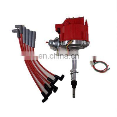 AMC 232 258 4.2L6 Cylinder Distributor And Red Spark Plug Wires