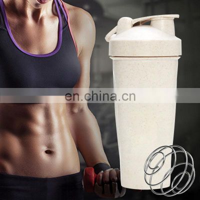 Eco-friendly 20OZ Leakproof Wheat Straw Water Bottles Shaking Bottle Shaker Gym Protein Powder Shakers With Mixing Ball