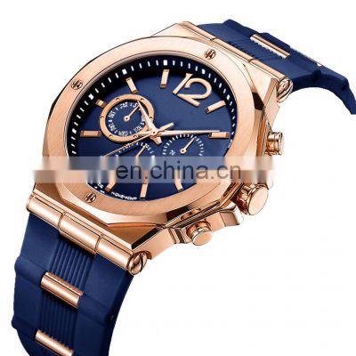 Custom Blue Dial and Silicone Bands Luxury Mens Watches Japanese Movement Analog Quartz Watch