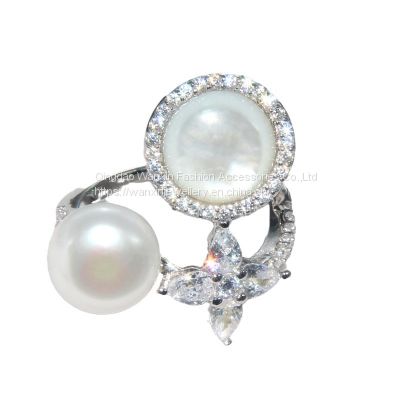 S925 Sterling Silver Ring Women's Fritillaria Pearl Ring