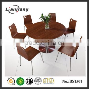 fast food restrant wooden table and chair metal leg