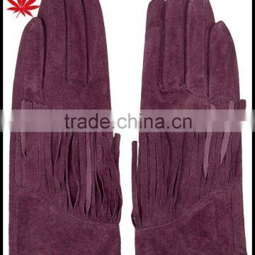 Fashion women red suede leather gloves with tassel