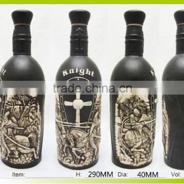 Beautiful Relief and Hand Made Ceramic Whiskey Wine Bottle