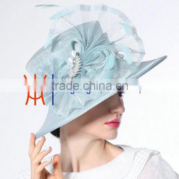 Pink Green Women Sinamay Hat With Shining Rhinestone 2015 Summer New Design Wholesale