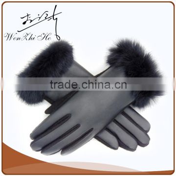24cm Long Women Fur Lined Wool And Leather Touchscreen Gloves