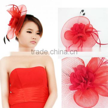 MYLOVE red bridal hat hair accessory for wedding mesh feather hat MLXM017