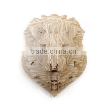DIY 3D Wooden Puzzle Lion Decor Fake Animal Heads Faux Lion Head Wall Decor Carved Wood Art