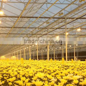 Good quality multi span polycarbonate flower greenhouse with shading system and growing lighting system