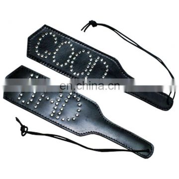 HMB-598A LEATHER PADDLE WHIPS GOOD BAD STUDS BLACK