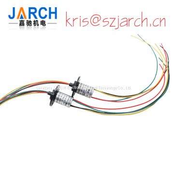 Mini Capsule Slip ring with flange rotating OD 22mm 3 circuits 10A and 2A signal current 6 wires