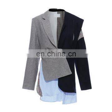 Patchwork Hit Color Irregular Notched Long Sleeve Asymmetrical Women's Blazer 2020 Fashion