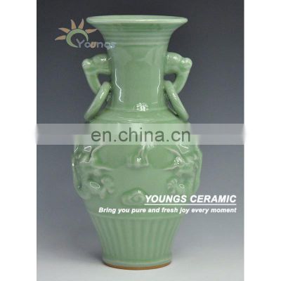 Ceramic plain color hand carved dragon vases