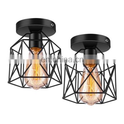 New Retro Geometric Iron Ceiling Light Decoration Fixture Cage Cover Lamp for Kitchen Aisle Porch Balcony