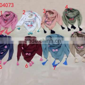 Wholesale embroidery solid plain color scarf with fringe
