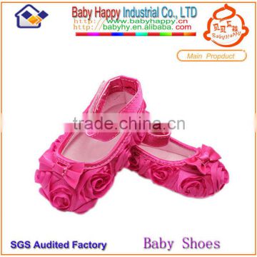 Shenzhen Supplier Hot pink Trendy Rosette Lace Girl Baby Dress Shoes