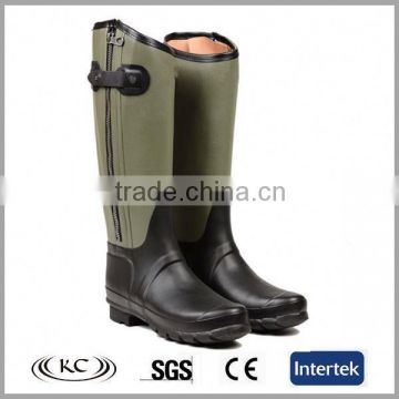 new low price green neoprene zipper rubber rain boots