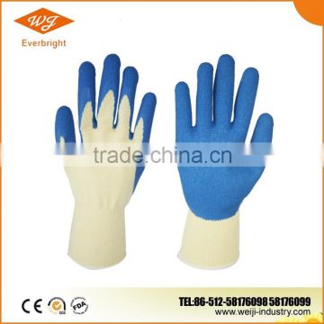 Blue latex coated glove
