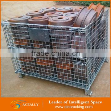 Aceally Steel Stackable Foldable Wire Mesh Pallet Container with Wooden Pallet