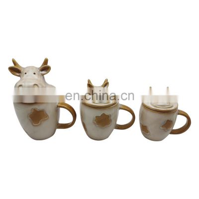handmade stoneware china cow ceramic coffee mug with lid