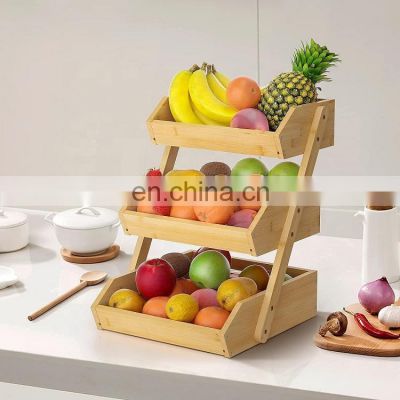 Bamboo Countertop Fruit Vegetable Holder 3 Tiers Fruit Basket Fruit Storage Basket